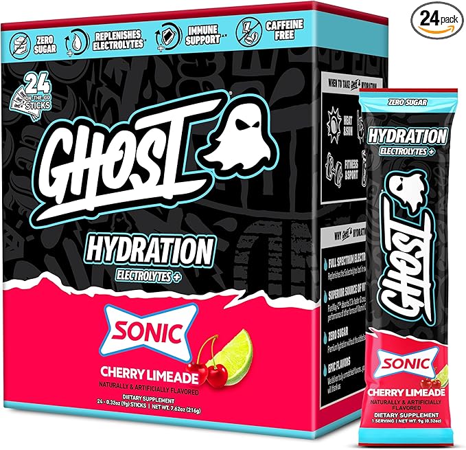 GHOST Hydration Sticks, Electrolyte Powder Packets, Sonic Cherry Limeade