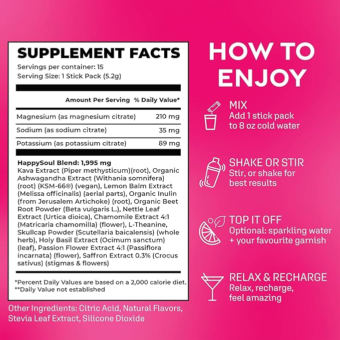 HappySoul Kava Drink Mix Powder-Alcohol Alternative for Evenings & Social Drinking