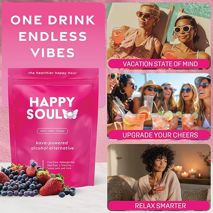 HappySoul Kava Drink Mix Powder-Alcohol Alternative for Evenings & Social Drinking