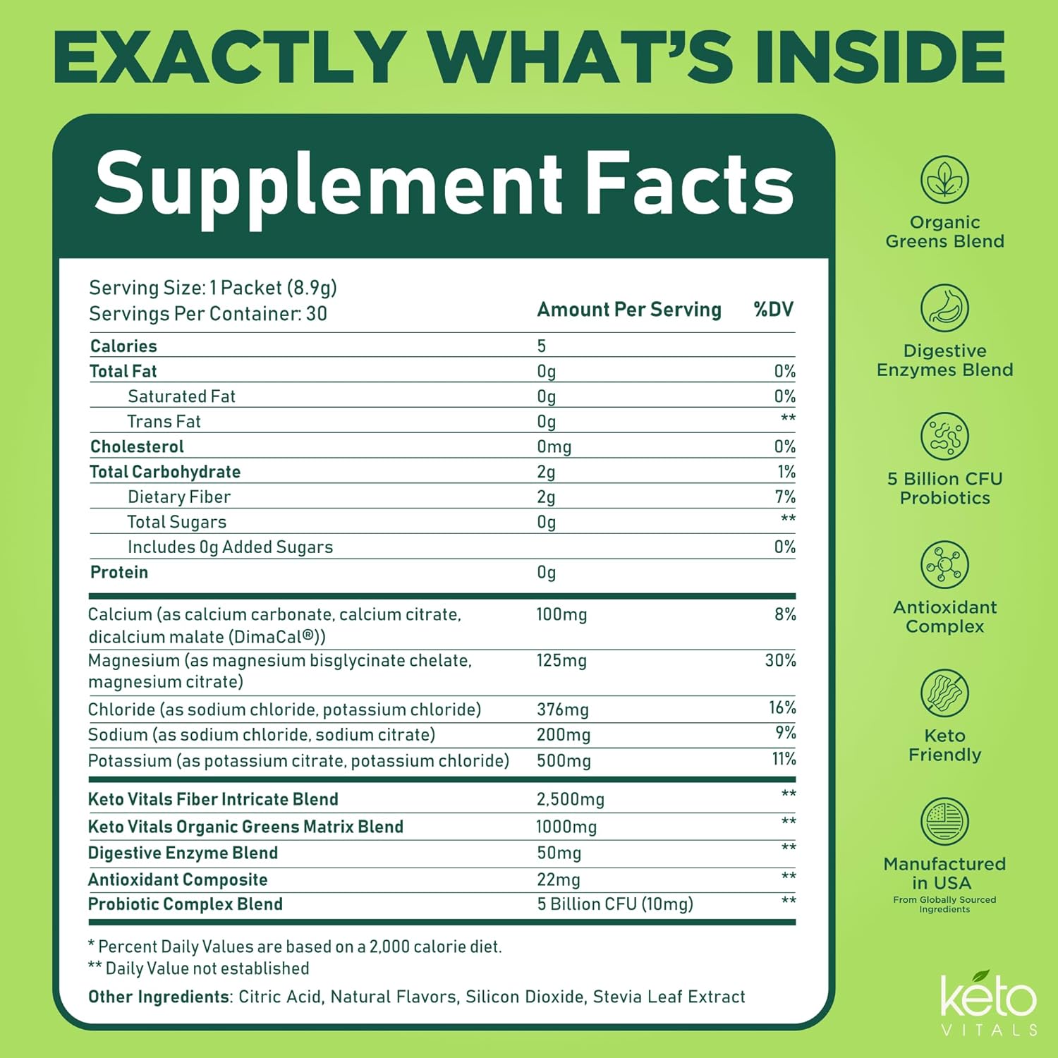 Keto Vitals Keto Electrolytes Plus Greens Superfood Powder Packets