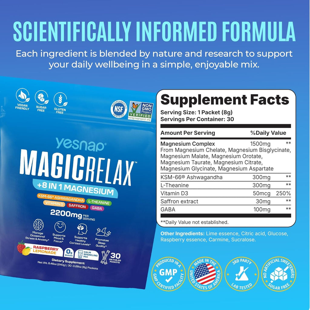 MAGICRELAX 8-in-1 Chelated Glycine Magnesium Powder Beverage Mixture