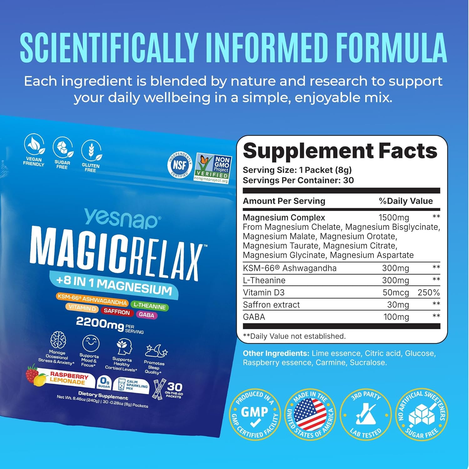 MAGICRELAX 8-in-1 Chelated Glycine Magnesium Powder Beverage Mixture