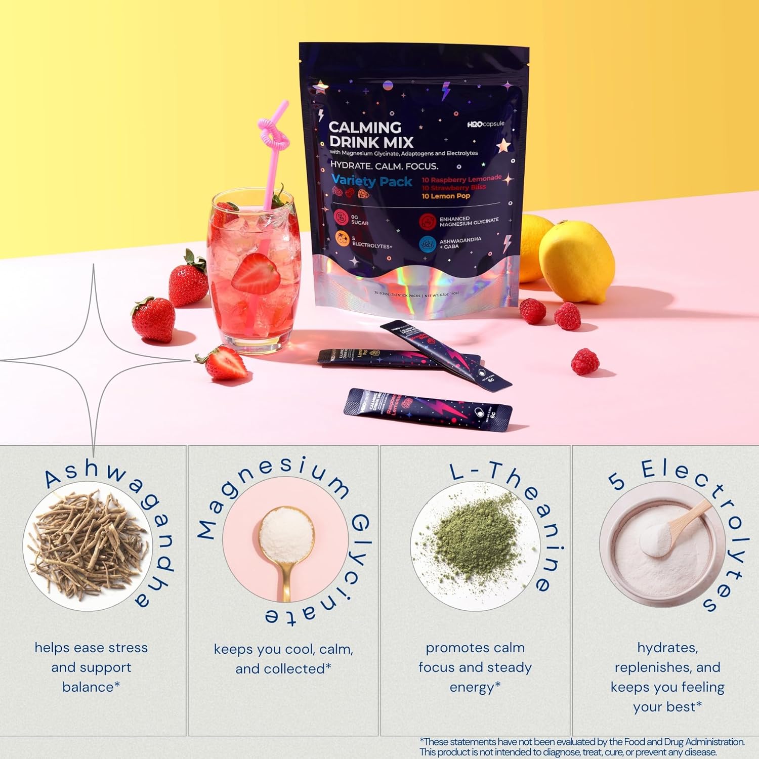 Calm Magnesium Glycinate Powdered Drink Mix with Electrolytes