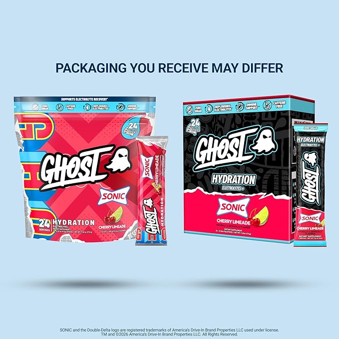 GHOST Hydration Sticks, Electrolyte Powder Packets, Sonic Cherry Limeade
