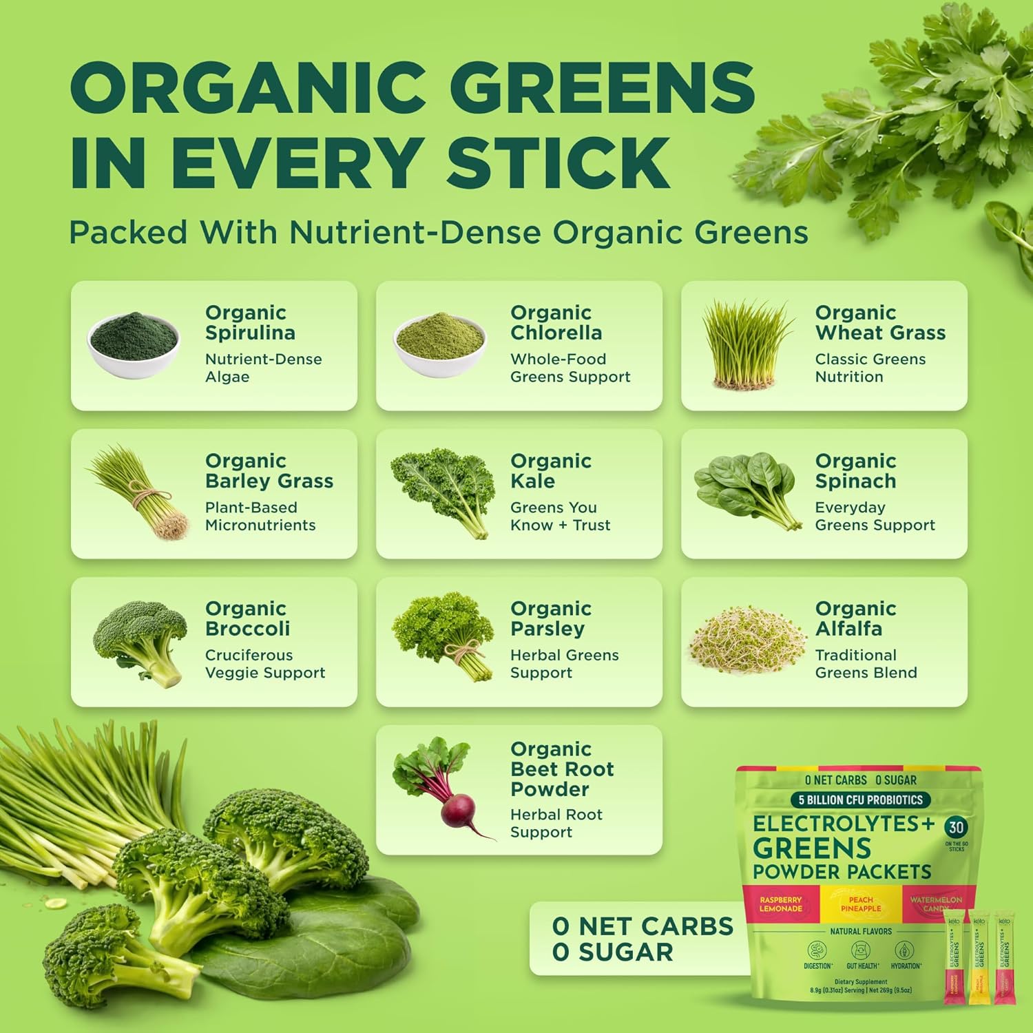 Keto Vitals Keto Electrolytes Plus Greens Superfood Powder Packets