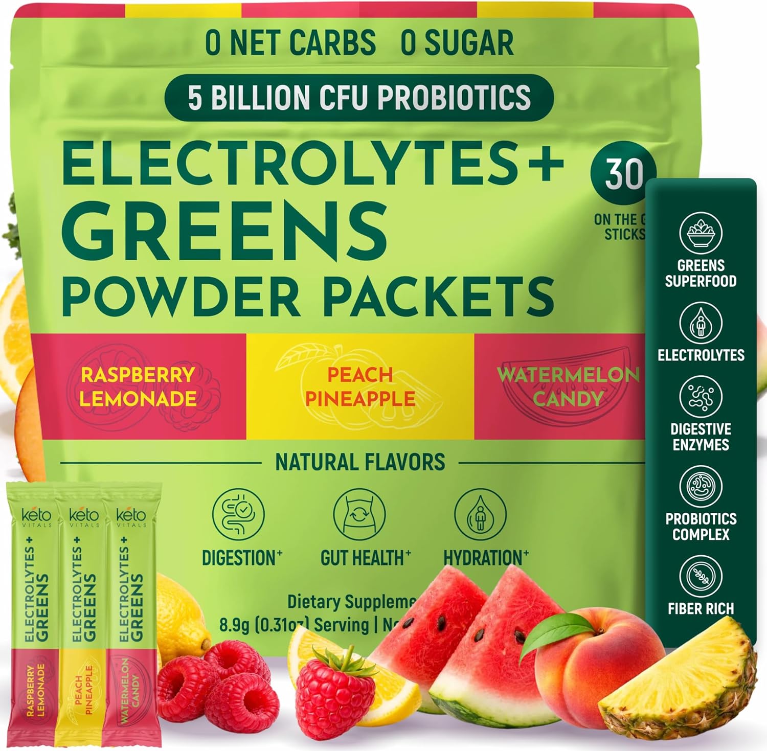 Keto Vitals Keto Electrolytes Plus Greens Superfood Powder Packets