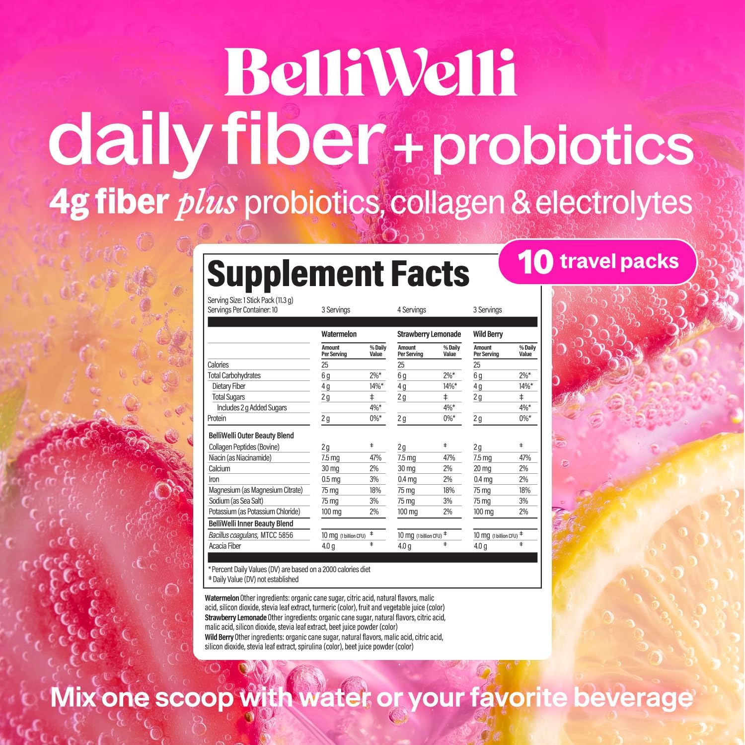 Baily Wiley Daily Fiber Supplement Pack (containing collagen, probiotics and electrolytes)