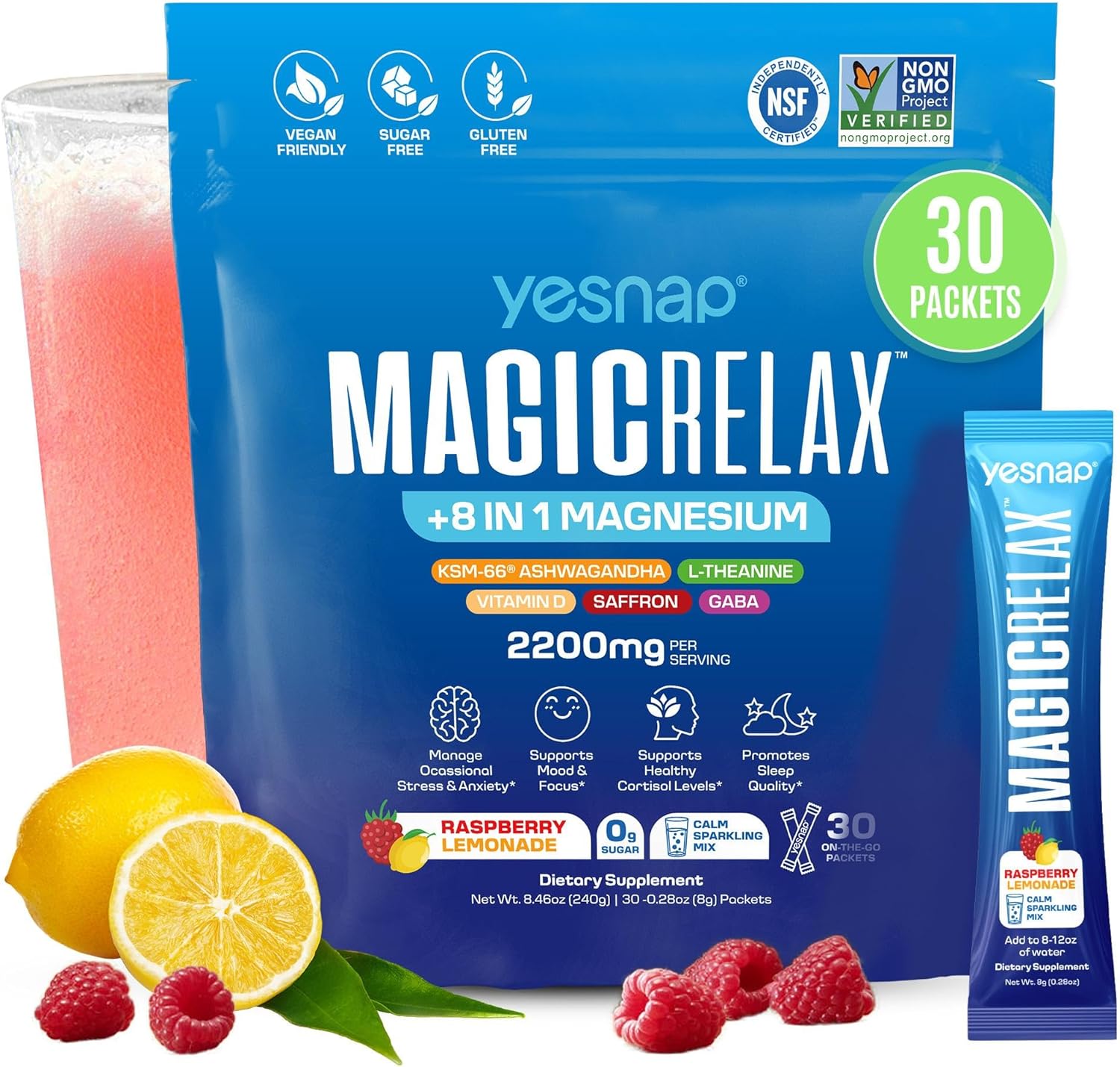 MAGICRELAX 8-in-1 Chelated Glycine Magnesium Powder Beverage Mixture