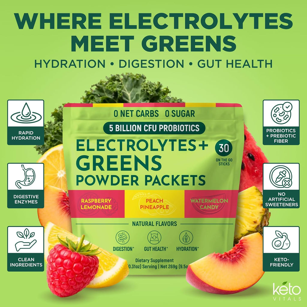 Keto Vitals Keto Electrolytes Plus Greens Superfood Powder Packets