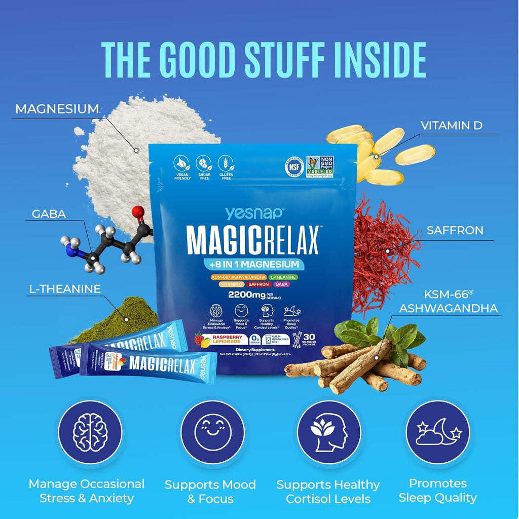 MAGICRELAX 8-in-1 Chelated Glycine Magnesium Powder Beverage Mixture